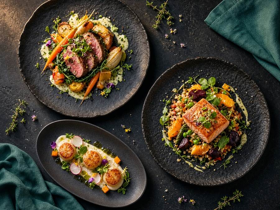 Artisan plated dishes from the Desperados Dining menu